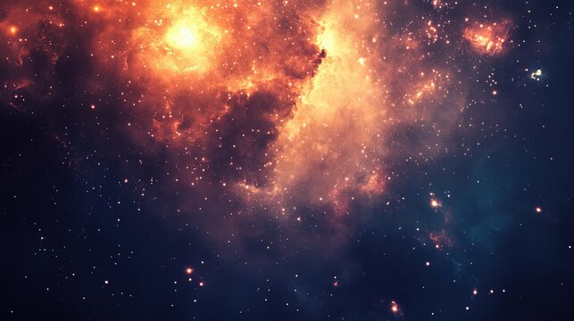 A vibrant and colorful cosmic nebula or galaxy background with stars and clouds of gas. Features ample empty space for text overlay and design elements.