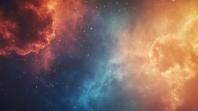 A vibrant and colorful cosmic nebula or galaxy background with stars and clouds of gas. Features ample empty space for text overlay and design elements. - Powered by Adobe