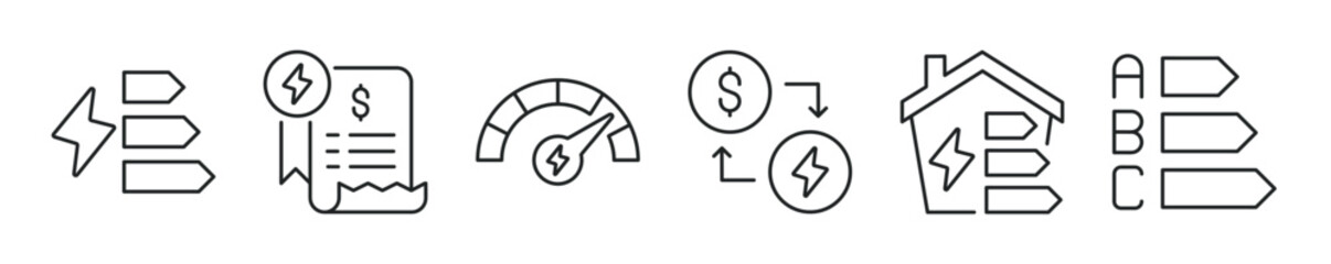 Efficiency energy thin line icon set. Web minimal editable stroke icons 