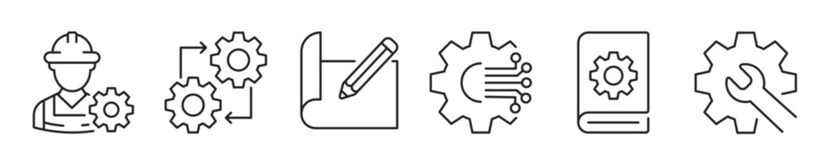 Naklejka premium Engineering thin line icon set. Web minimal editable stroke icons