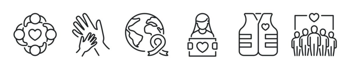 Charity thin line icon set. Web minimal editable stroke icons