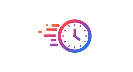 Colorful Clock Icon with Motion Lines Indicating Speed.