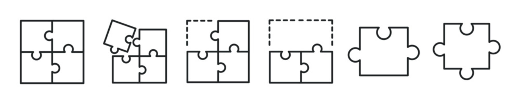 Puzzle thin line icon set. Web minimal editable stroke icons
