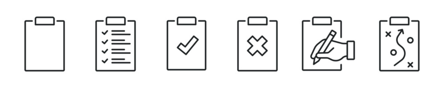 Clipboard thin line icon set. Web minimal editable stroke icons