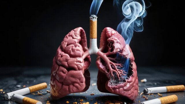 Harmful effects of smoking video, lungs damaged, cigarette smoke, health risk, danger of addiction