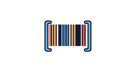 Colorful Barcode Icon with Blue Brackets on White Background.