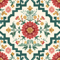 Traditional Korean Floral Geometry Pattern