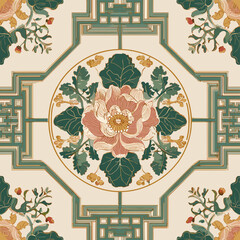 Korean Lotus Mandala Dancheong Pattern