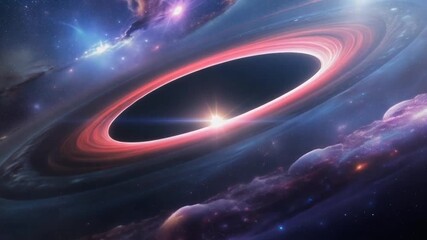 Dramatic space art of a black hole with a bright accretion disk and surrounding nebula. - Powered by Adobe