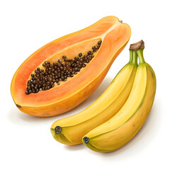 a picture of a papaya and a banana white back
