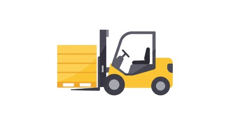 Naklejka premium Yellow Forklift Carrying Pallet of Goods in Warehouse.