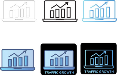Traffic Growth on Laptop Screen A Set of Icons Depicting Business Progress and Analytics