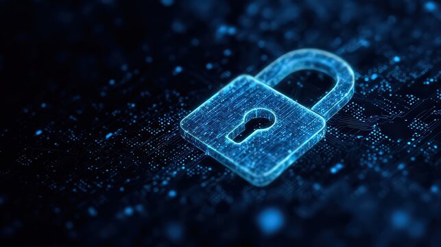 Digital Padlock Icon on Dark Blue Background Representing Data Security and Protection