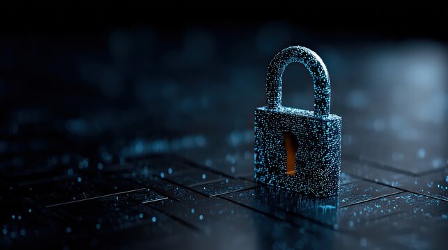Digital Illuminated Padlock on Dark Background Security Concept