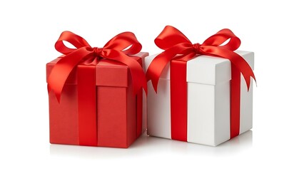 Fototapeta premium Festive Gift Boxes Red and White Presents with Ribbons Ready for Celebration
