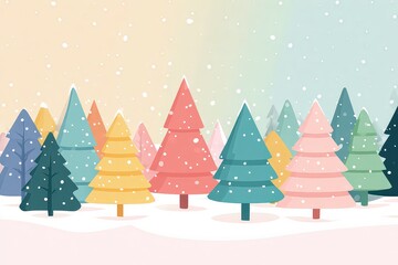 Pixelated Winter Forest Scene with Snowfall in Pastel Colors