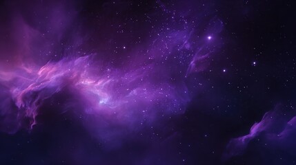 Fototapeta premium A dark, mystical background with purple sparks, swirling smoke, and magic fire particle effects, featuring foggy clouds and abstract violet energy for a spooky Halloween frame.
