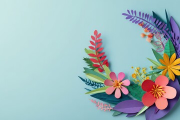 Obraz premium Colorful Paper Flower Wreath On Pastel Background