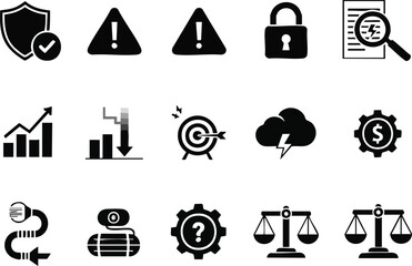 Business Risks and Solutions A Comprehensive Icon Set for Success