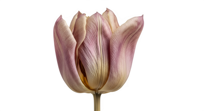 Elegant tulip flower with pink and beige petals isolated on transparent background