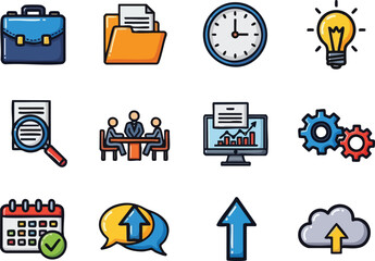 Business Productivity Icons Set - Time Management & Teamwork
