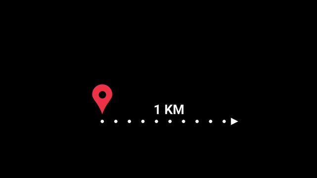 Distance from one place to another is one kilometer. location icon, 1 km distance icon