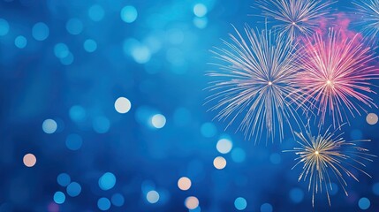 Obraz premium A subtle, abstract image of dandelion-like fireworks behind a frosted, textured blue surface. A dreamy and artistic concept for winter, wishes, or gentle celebrations.