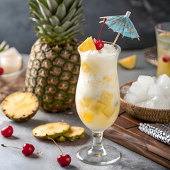tasty frozen pina colada cocktail white back