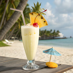 tasty frozen pina colada cocktail white back