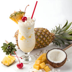 tasty frozen pina colada cocktail white back