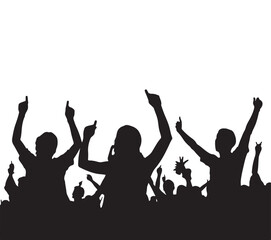  Excited crowd with hands raised in celebration at a concert silhouette