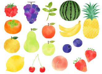 カラフルでかわいい　水彩風フルーツのセット素材集