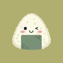 Cute winking onigiri vector illstration with nori and rice perfect for japanese cuisine designs, food blogs, restaurant menus, or asian culturerelated materials. 