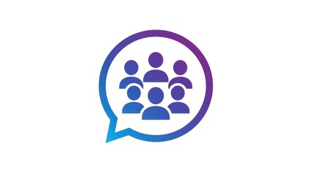 Community Icon with People Silhouettes in Speech Bubble.