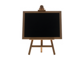 Empty wooden easel blackboard for writing and drawing on isolated isolated on transparent background