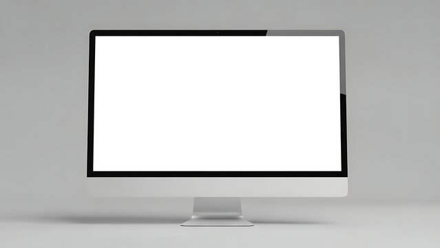 Sleek desktop computer monitor with blank white screen mockup
