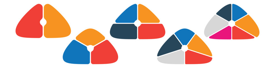 Colorful segmented triangle chart infographic set for business data, presentation slides, or marketing reports