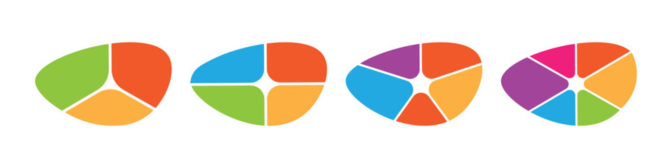 Set of colorful rounded triangle infographic charts for business data and modern presentation slides