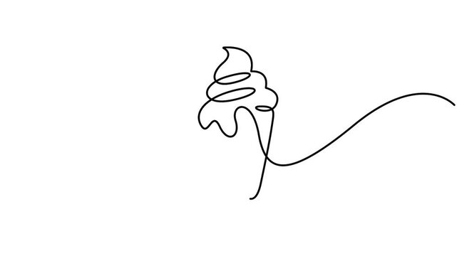 Cone ice cream continuous one line drawing 4k animation video