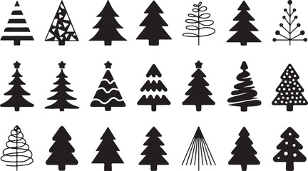 Obraz premium Set of stylized evergreen fir trees with transparent background in silhouette