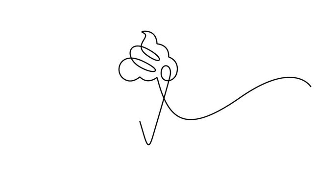 Cone ice cream continuous one line drawing 4k animation video