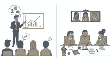 Office meeting contrast online face to face collaboration