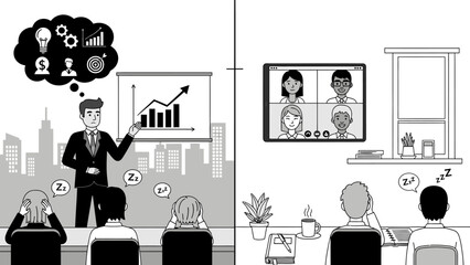 Boredom during presentation or video call, lack of engagement at work