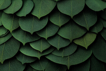 Obraz premium A close up abstract view of layered deep green leaves with intricate veining forming a pattern