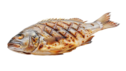 Exquisite close-up of a perfectly grilled fish, showcasing culinary artistry and fresh sea flavor presented on a pristine background