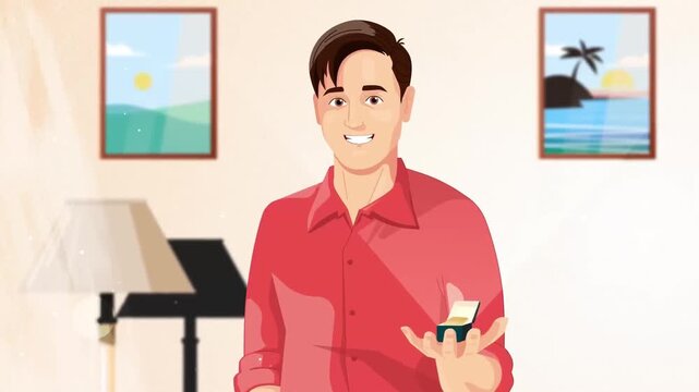 Romantic Gay Marriage Proposal with Ring in Cozy Living Room Animation