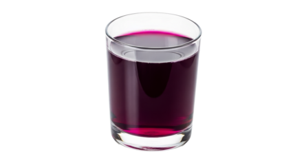 Elegant glass of vibrant purple liquid isolated on a stark white background, creating a captivating and clean visual composition