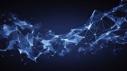 Abstract Digital Network Structure with Blue Light Connecting Dots on Dark Background