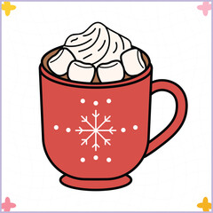 Hand Drawn Christmas Cocoa Mug Illustration Doodle Clipart