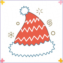 Hand Drawn Santa Hat Vector Illustration Doodle Clipart 